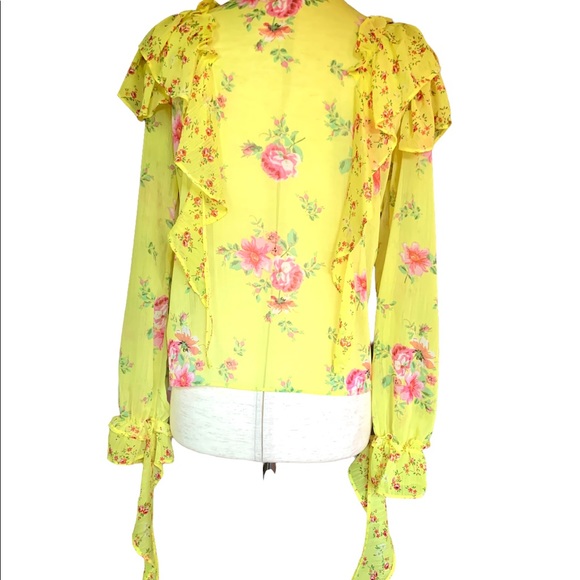 MISS SELFRIDGE LONDON YELLOW FLORAL TOP RUFFLES FLOUNCES CHIC SIZE SM like new - Picture 9 of 9